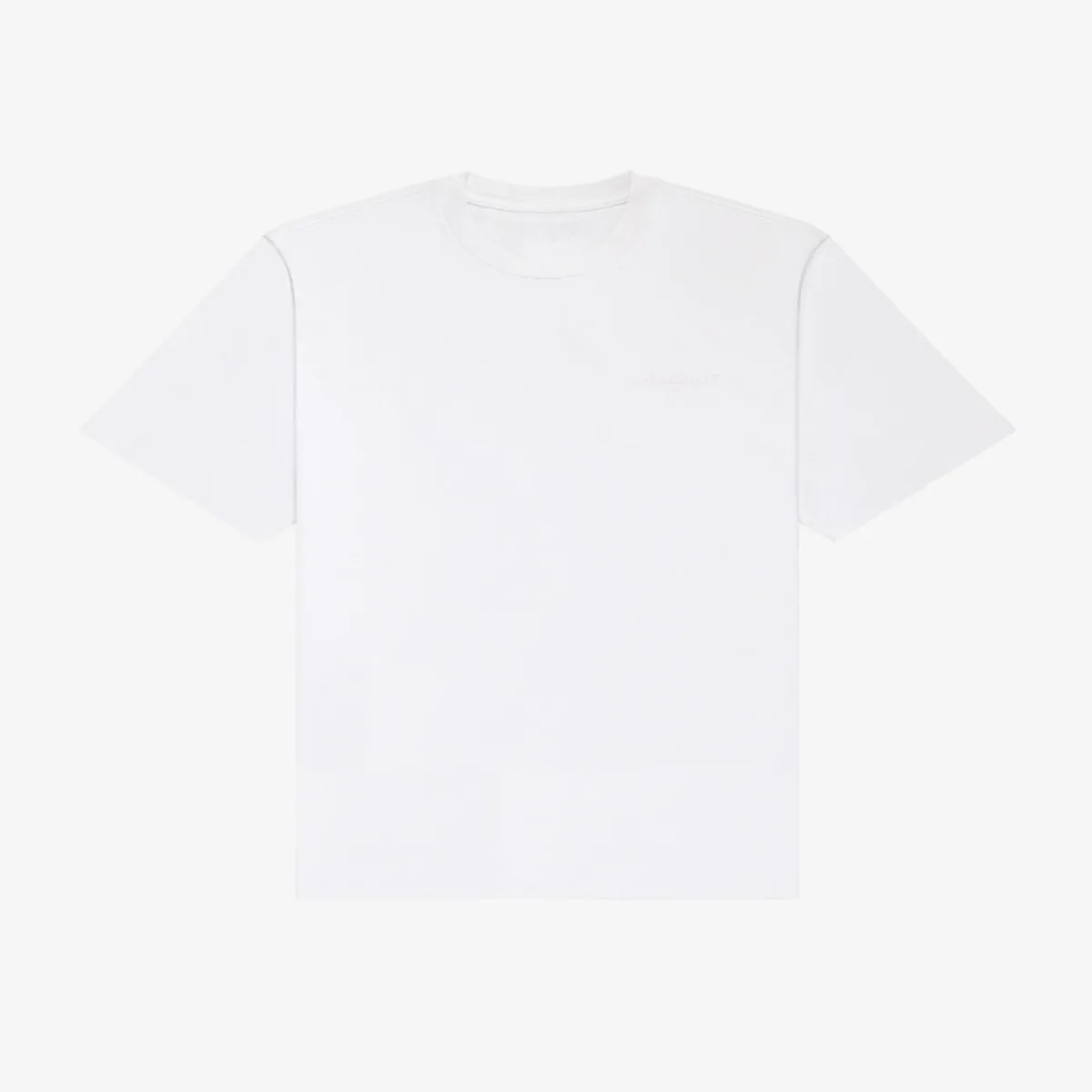 Front view of plain white t-shirt on white background.